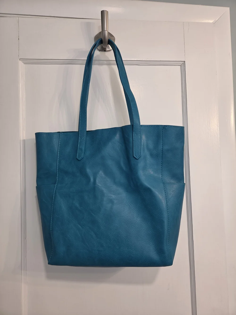 Teal Faux Leather Tote Bag - Women's Everyday Shoulder Bag